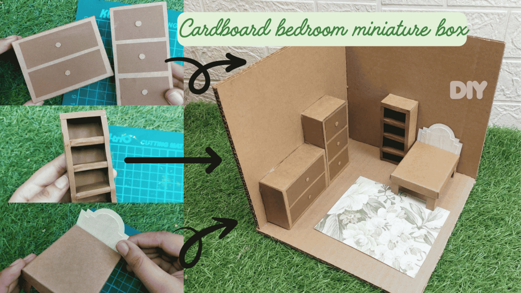 How I Made a Miniature Bedroom from Recycled Cardboard - A perfect project for Kids. cardboard dollhouse miniature bedroom