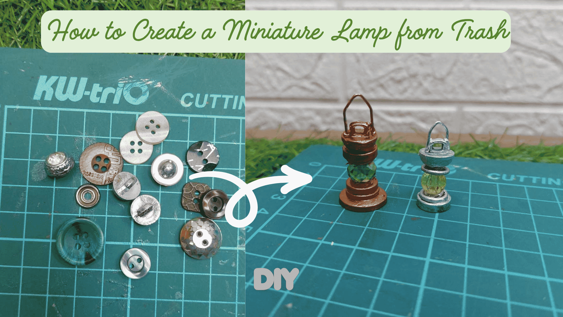 diy miniature lamp from trash and buttons
