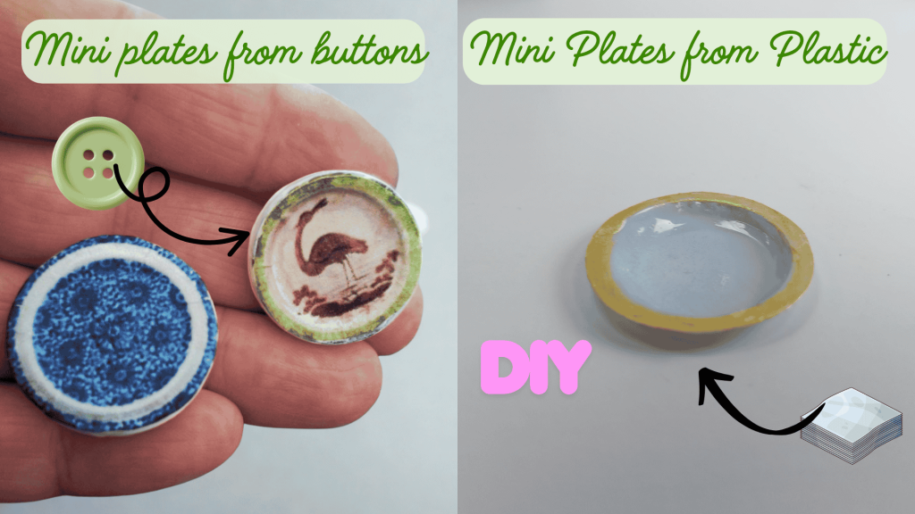 diy miniature plates from trash and buttons and plastic sheets