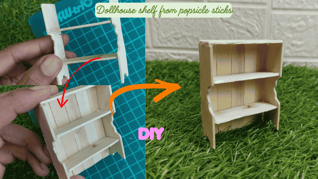 How To Create a Mini Wooden Dollhouse Shelf from Popsicle Sticks or Basswood. dollhouse shelf from popsicle sticks